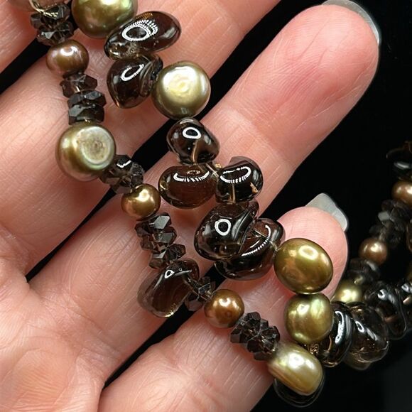 VTG Double Strand Genuine Smoky Stone Pearl Beaded Necklace Sterling Clasp - Picture 8 of 8